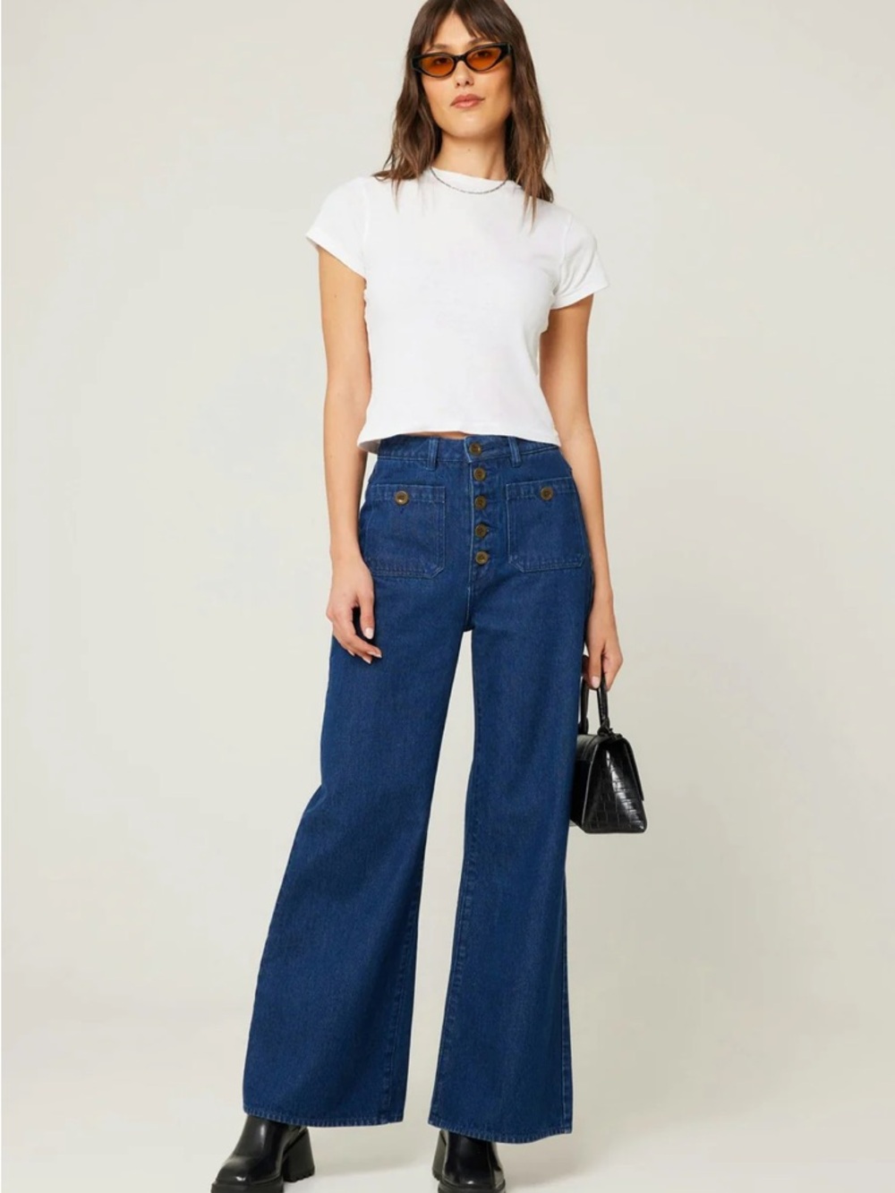 ROLLA'S High-Rise Button-Front Wide Leg Jeans in Deep Blue